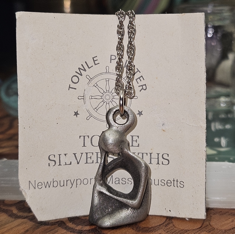 Vintage Towle Cast Pewter Thinking Woman Necklace